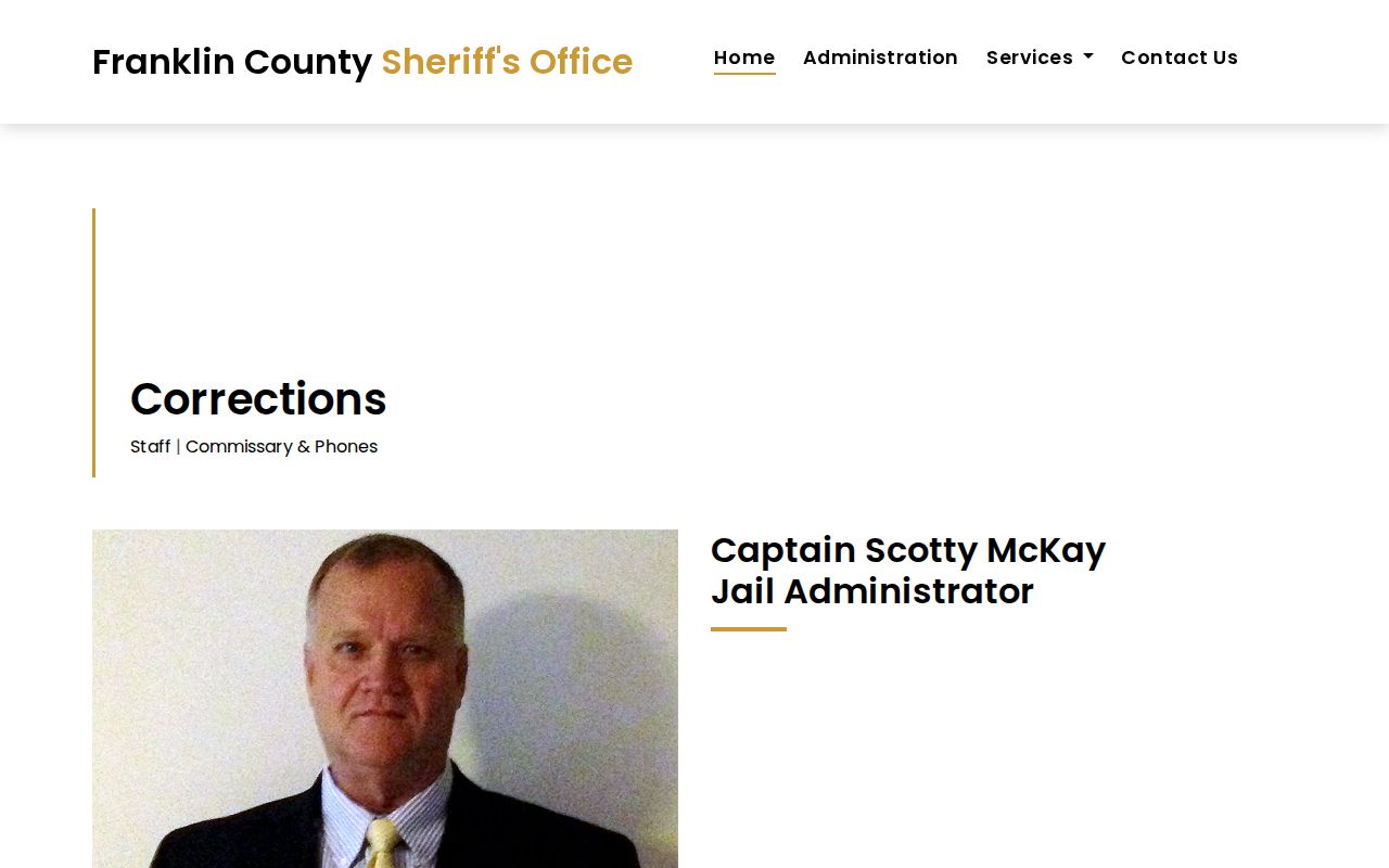 Franklin County Sheriff Corrections page describing jail and custody services