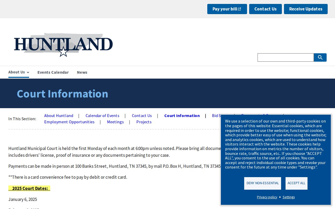 Huntland warrant records reader checking the municipal court schedule