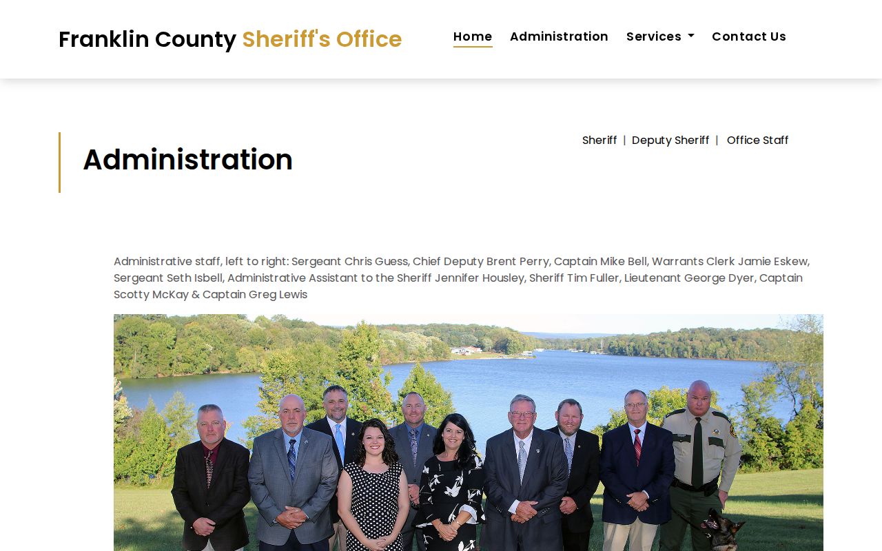 Franklin County Sheriff administration page with public office information